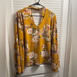 Wide sleeve floral yellow blouse
